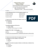 EVALUACIÓN ESTUDIOS SOCIALES Cuarto Grado 2022