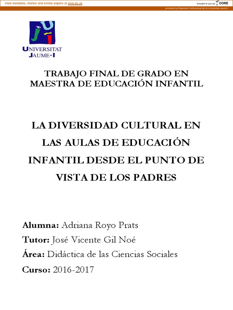 La Diversidad Cultural en Las Aulas de Educación Infantil Desde El ...