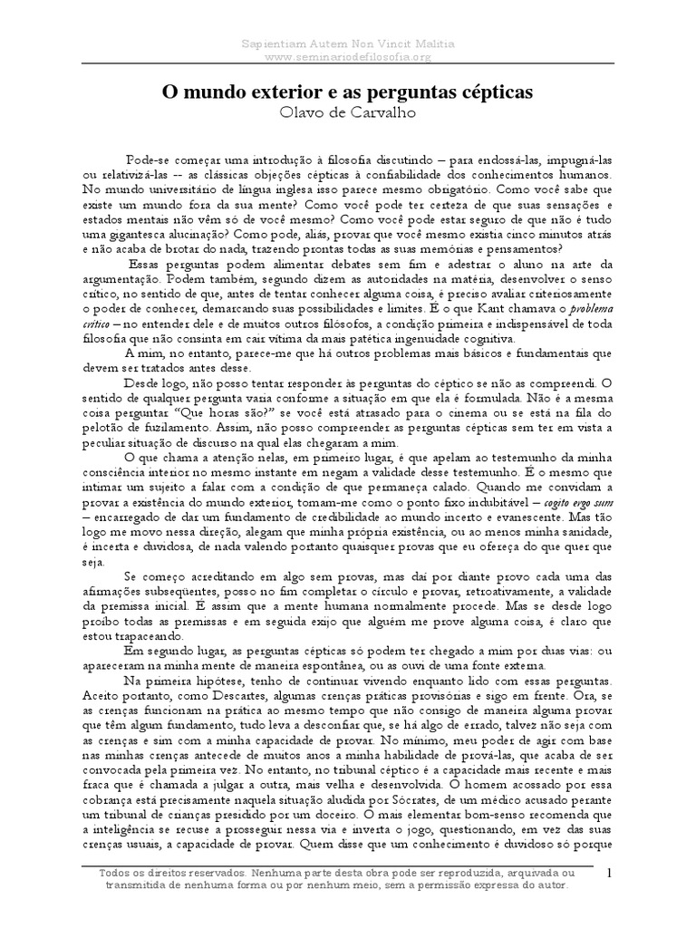 Reflexões sobre Ceticismo e Conhecimento | PDF | Conhecimento | Mente