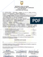 Republica Del Ecuador Junta Nacional de Defensa Del Artesano Acta de Grado Maestro/A de Taller
