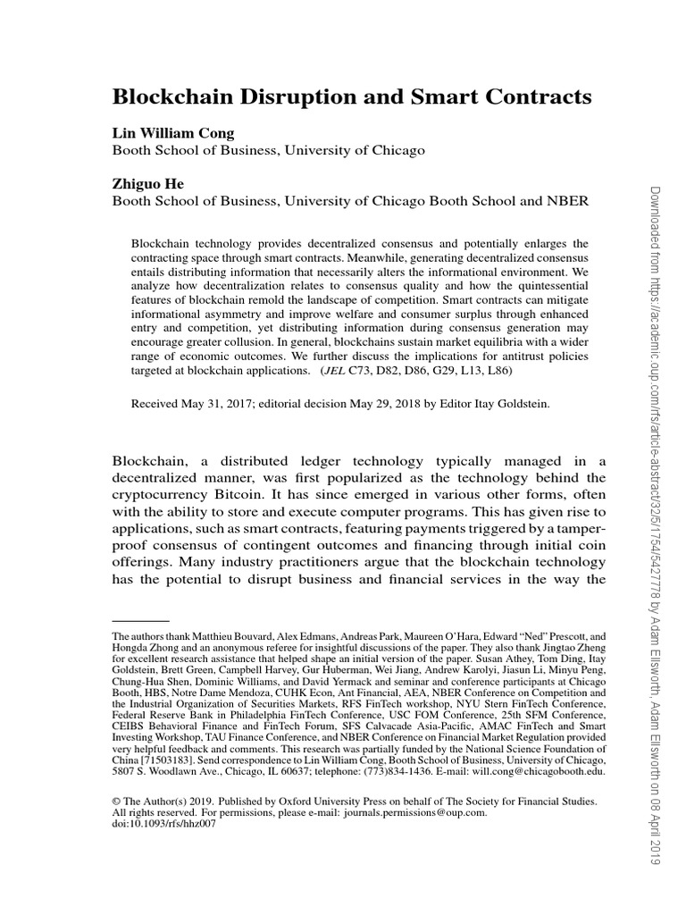 Blockchain Disruption and Smart Contracts | PDF | Decentralization ...