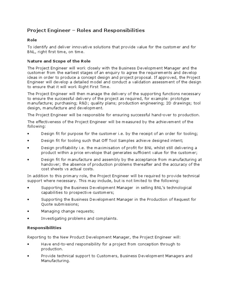 Project Engineer Responsibilities Overview | PDF | New Product ...