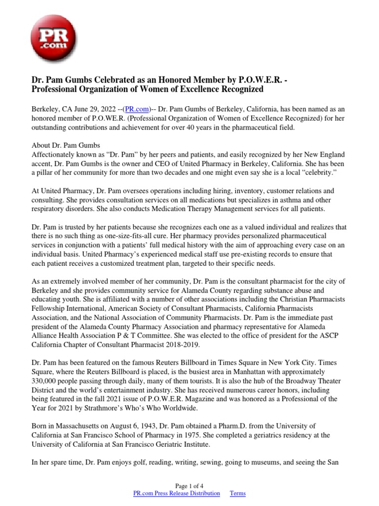 Dr. Pam Gumbs Celebrated As An Honored Member by P.O.W.E.R