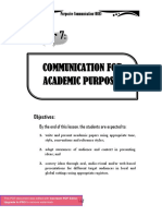 Communication For Academic Purposes: Objectives