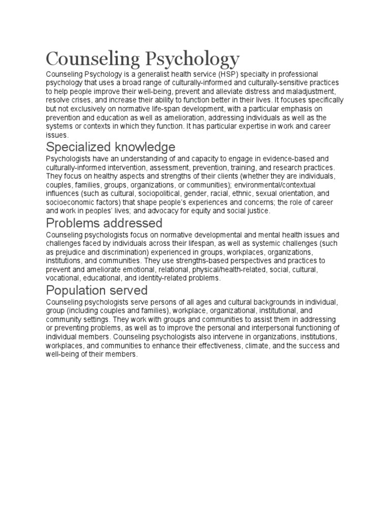 Understanding Counseling Psychology | PDF | Self-Improvement | Science ...