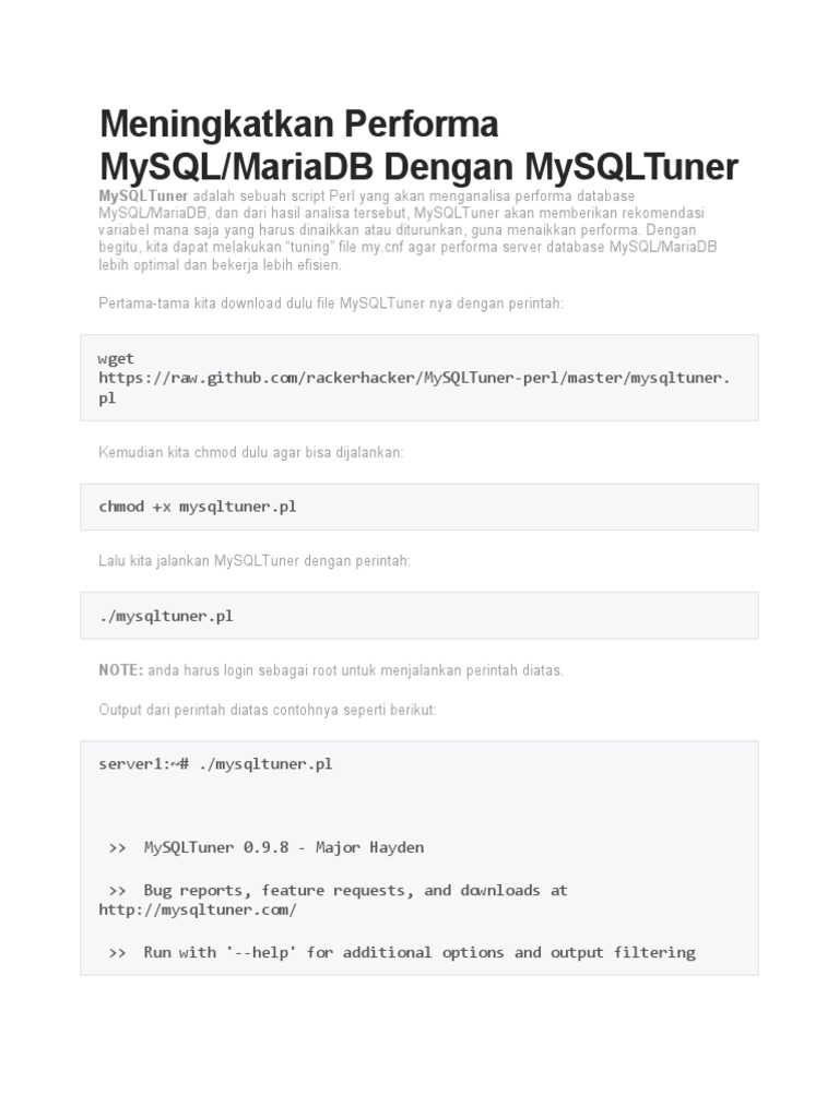Tuning MySQL Performance with MySQLTuner | PDF | Cache (Computing) | My Sql