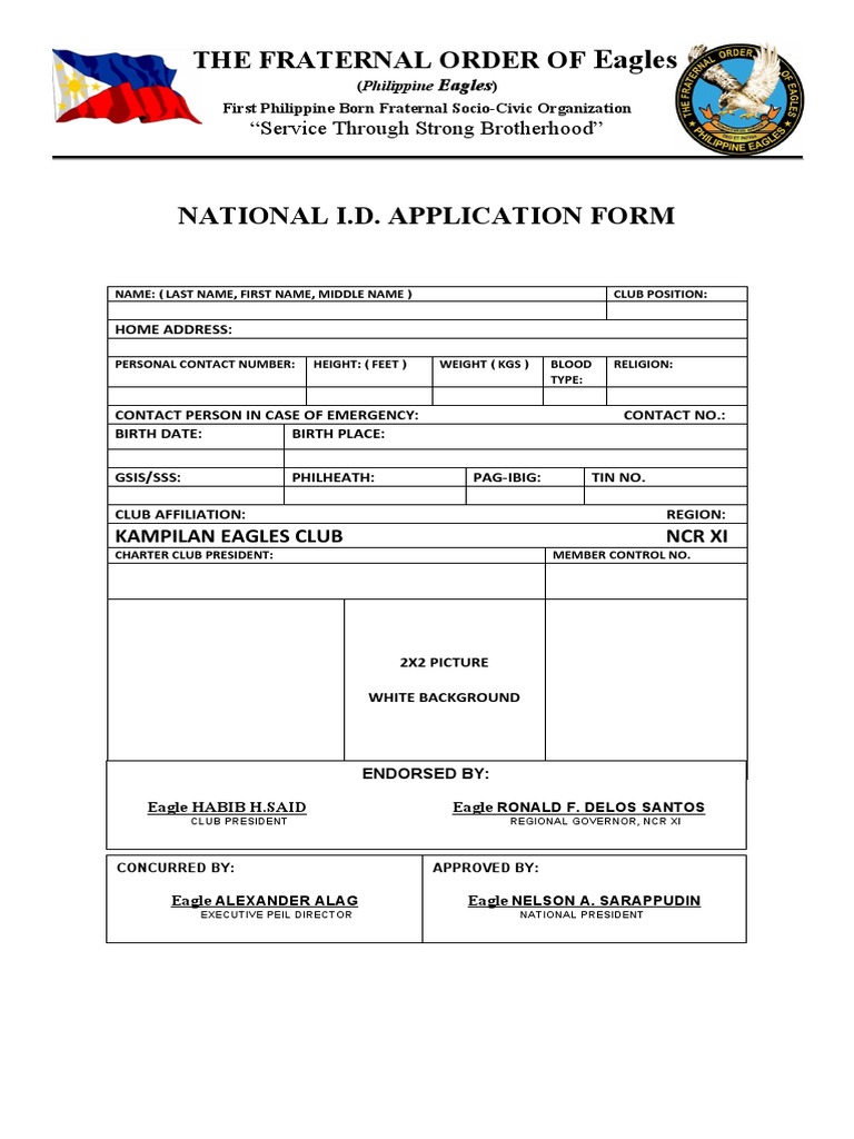 National ID Application for Eagles Members | PDF