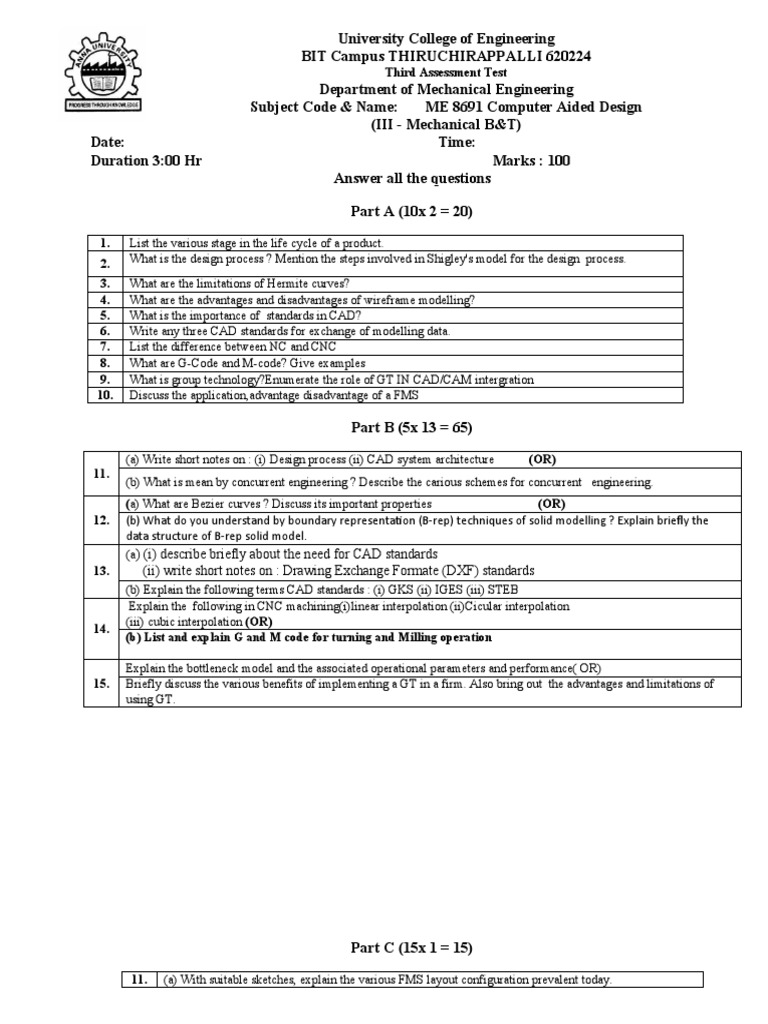 CAD Assessment Test Questions | PDF | Computer Aided Design | Numerical ...