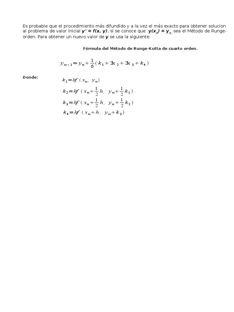 Ejemplos de Ejercicios Metodo de Rungekutta Sustracción Ciencia