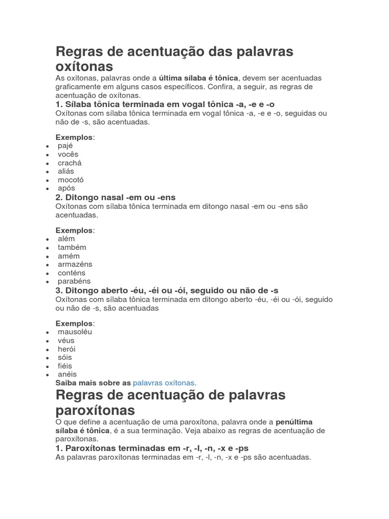 Regras de Acentuação Das Palavras Oxítonas | PDF | Estresse ...