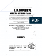 Ordenanza sobre patente de vehículo del Municipio Falcón