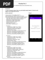 Practical No. 5: Aim: Develop A Program To Implement Linear Layout and Absolute Layout