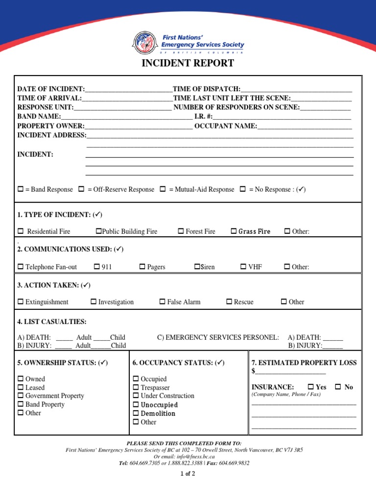 Incident Report Template for Emergencies | PDF | Fires | Combustion