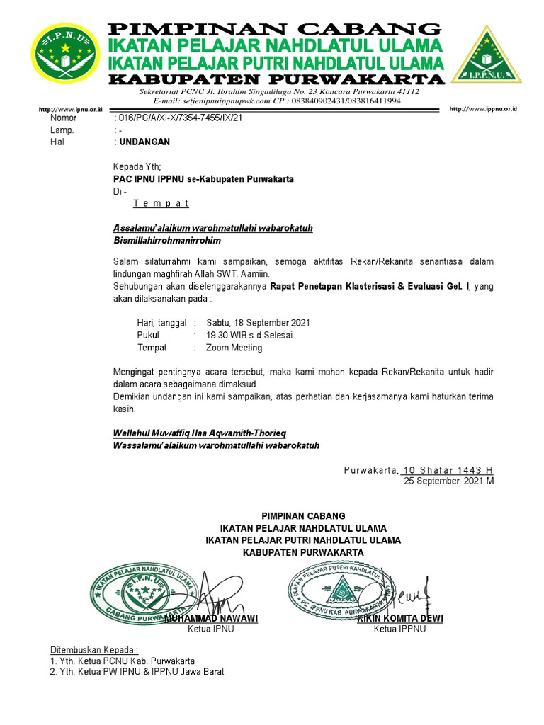 Undangan Rapat Penetapan Dan Evaluasi Gel. 1 | PDF