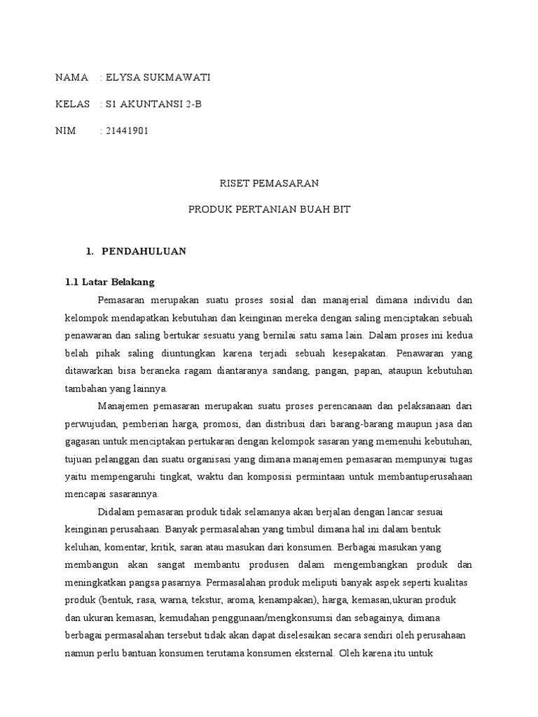 Laporan Riset Pemasaran Produk Pertanian Buah Bit | PDF