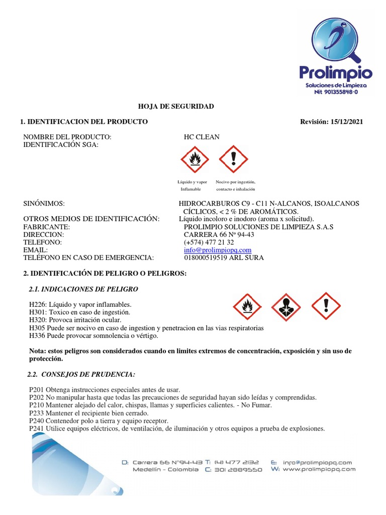 Msds Hc Clean v2 PDF Agua Química