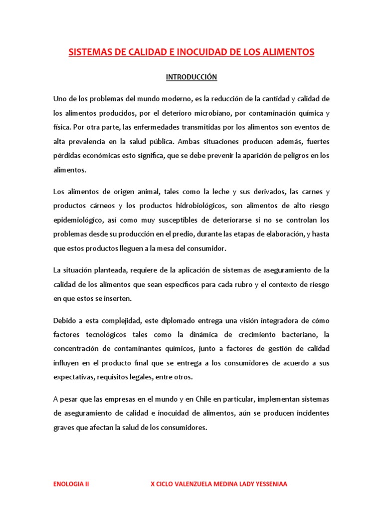 Sistemas de Calidad e Inocuidad de Los Alimentos | PDF | Alimentos ...