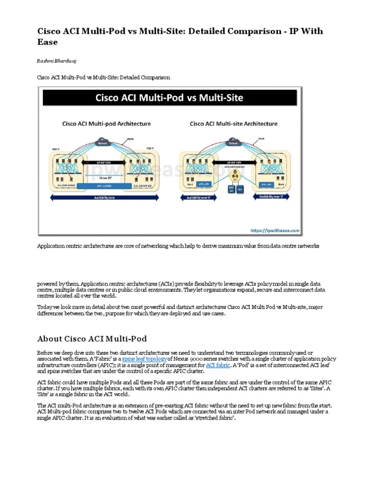 Cisco ACI Multi-Pod vs Multi-Site Guide | PDF | Computer Network ...