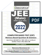 JEE Main 2022 June Session 1 Shift-2 (DT 29-06-2022) Chemistry