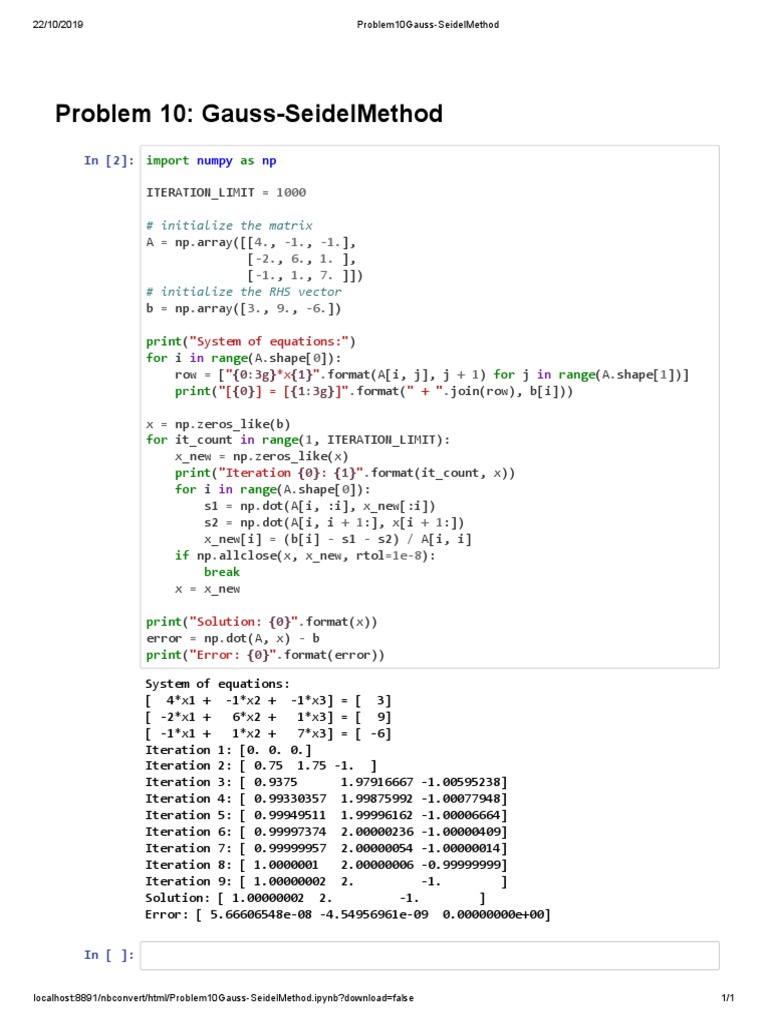 Gauss-Seidel Method Solution | PDF | Computer Programming | Linear Algebra