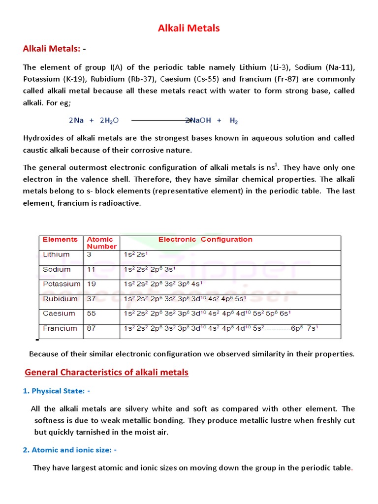 Alkali Metals and Alkaline Earth Metals | PDF | Sodium Hydroxide ...