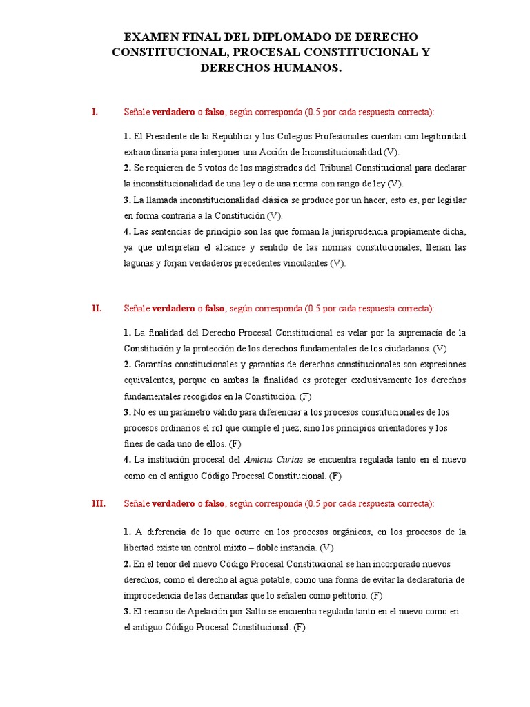 Examen Final Diplomado | PDF | Derecho Constitucional | Constitución