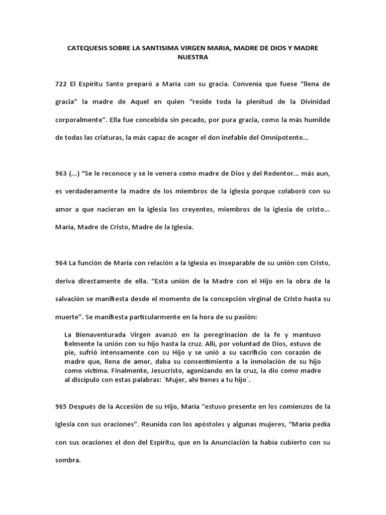 Maria, Madre de Dios y Madre Nuestra. Catequesis. | PDF | María, madre ...