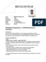 Curriculum Vitae: Desired Position: Cashier/Financial Assistance