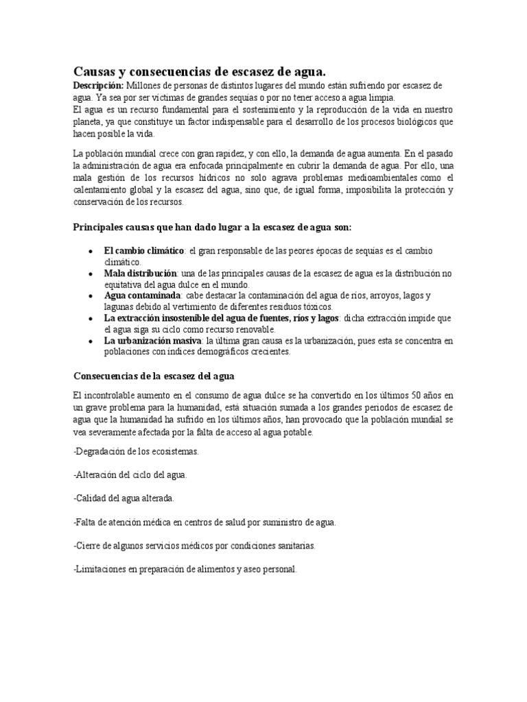Causas y Consecuencias Del Escasez de Agua | PDF