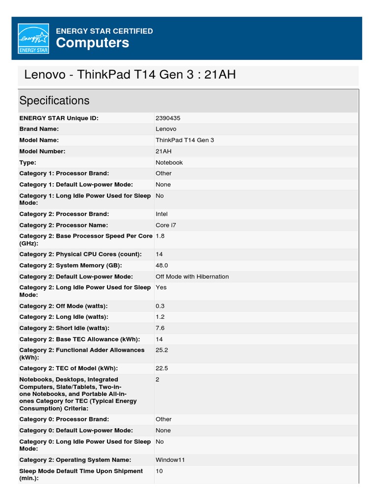 Energy-Efficient Lenovo ThinkPad | PDF | Laptop | Computer Engineering