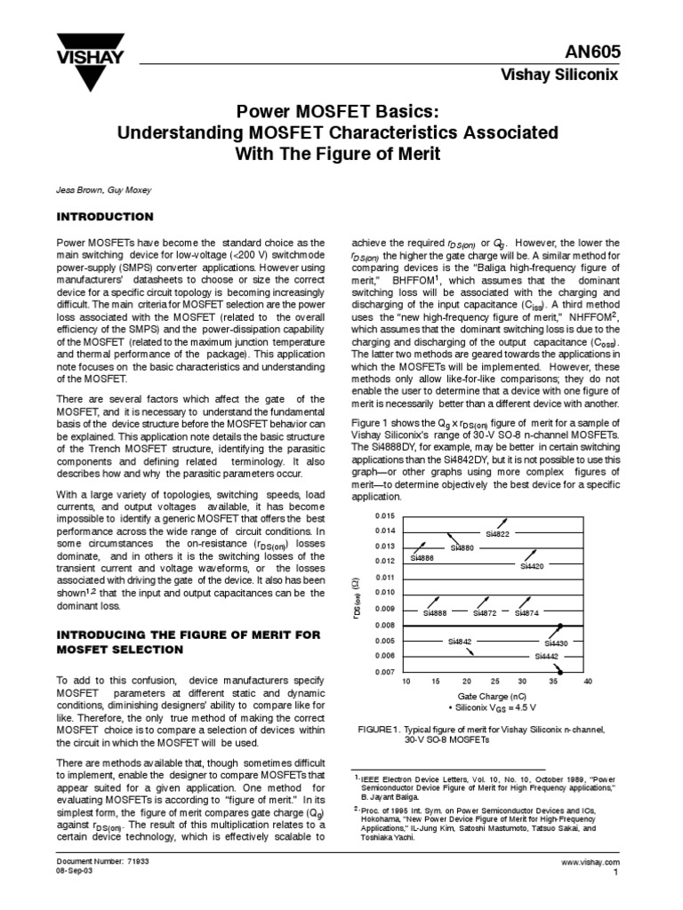 Vishay AN605 (Power MOSFET Characteristics... ) | PDF | Field Effect ...