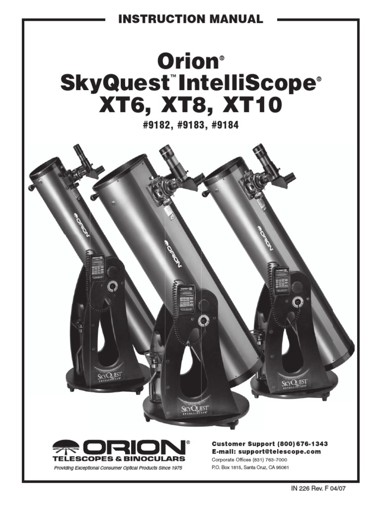 Orion Skyquest Intelliscope Xt6, Xt8, Xt10 Instruction Manual PDF