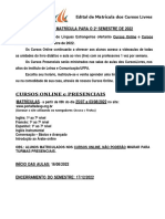 Matrículas Cursos Línguas Estrangeiras UFPA 2o Semestre 2022