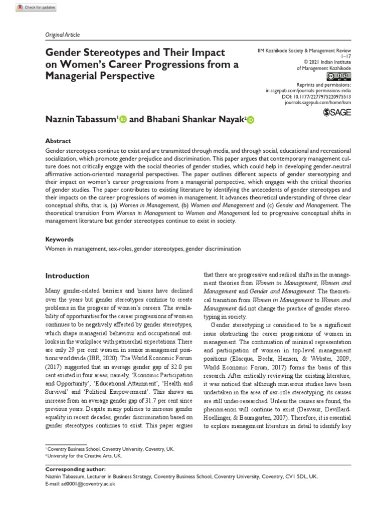 Gender Stereotypes and Their Impact On Womans Career Article | PDF ...