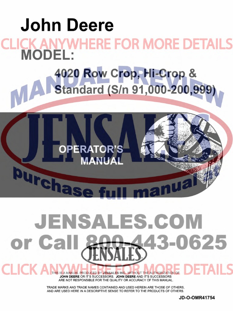 John Deere Tractor Operators Manual JD o Omr41754 | PDF | Tractor ...