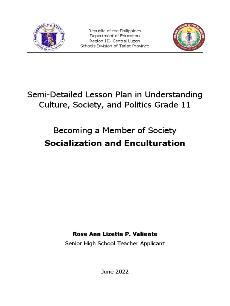 Grade 11 UCSP Lesson Plan: Socialization | PDF | Socialization | Value ...