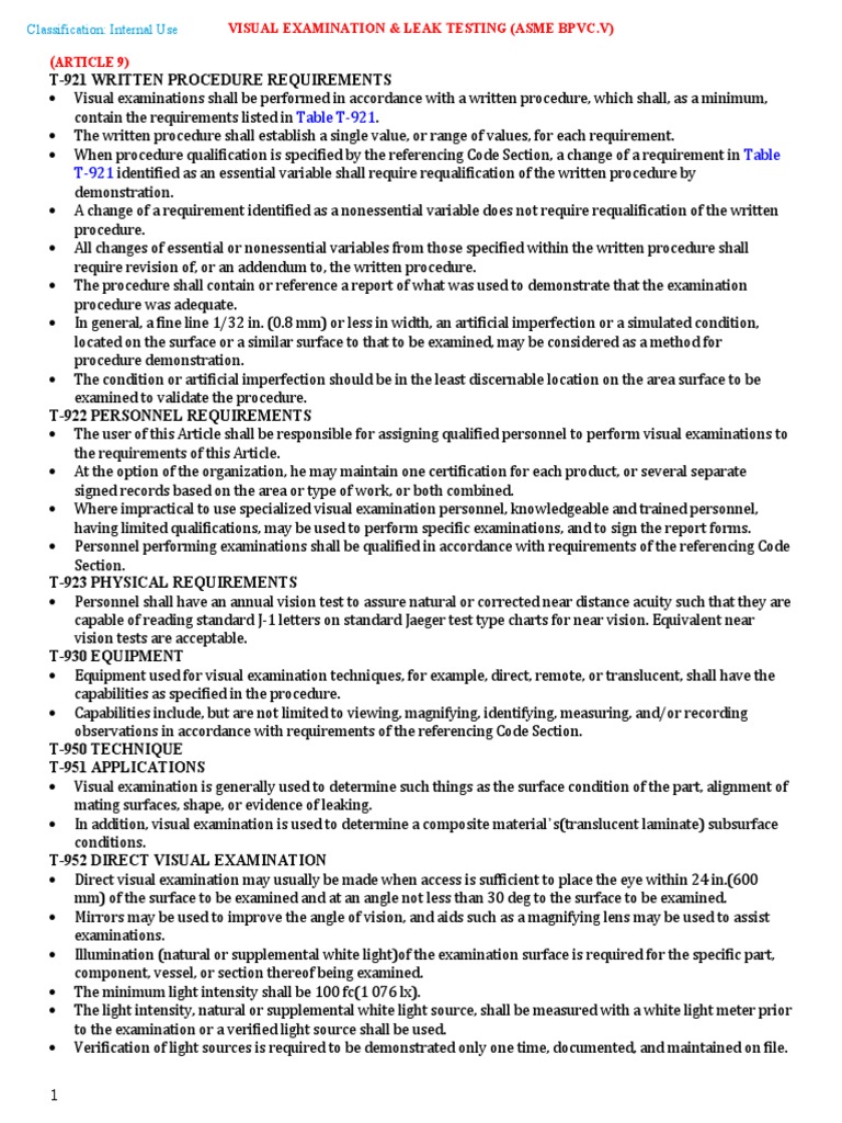 V+ 5.visual Examination & Leak Testing | PDF | Leak | Calibration