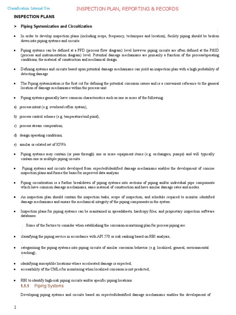 Piping Inspection Plan Overview | PDF | Pipe (Fluid Conveyance ...