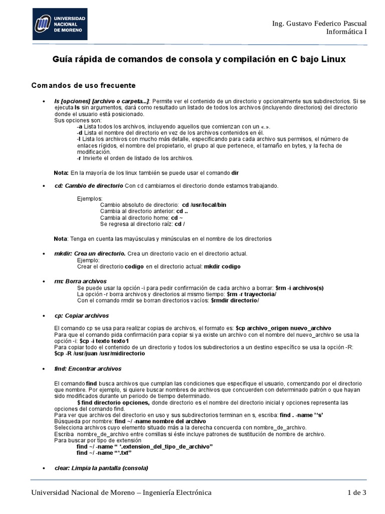 Guía Rápida de Comandos de Consola y Compilación en C Bajo Linux 1 ...
