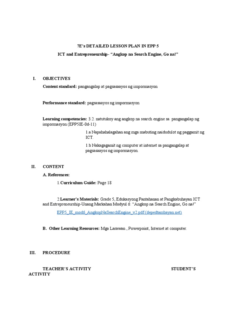 7e's DLP IN EPP ICT and Entrepreneurship - JJUAN - BEE2B | PDF