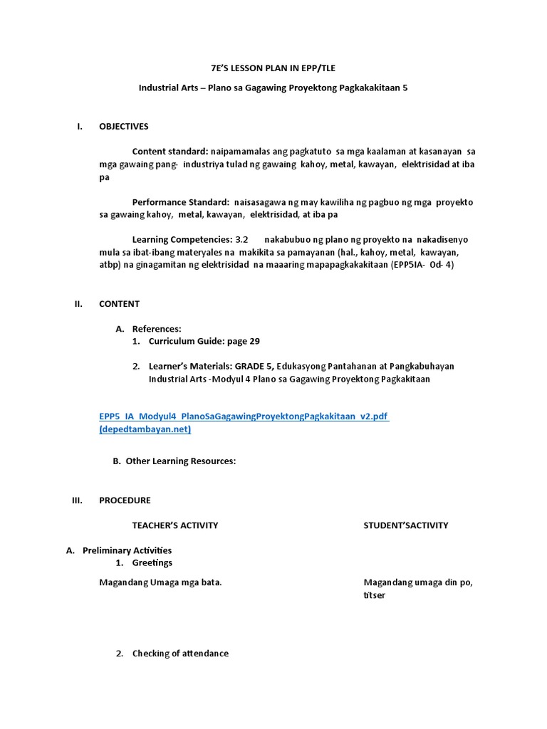 7e's DLP in EPP INDUSTRIAL ARTS JJUAN BEE2B PDF