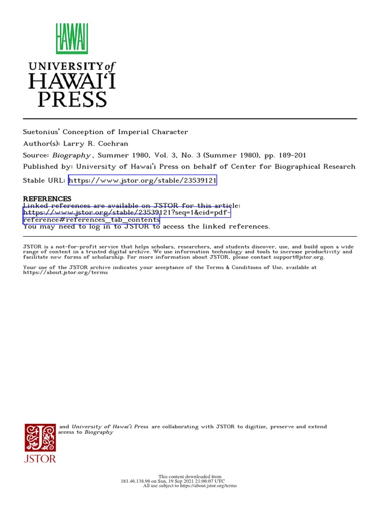 Cochran, L. R. (1980) Suetonius' Conception of Imperial Character
