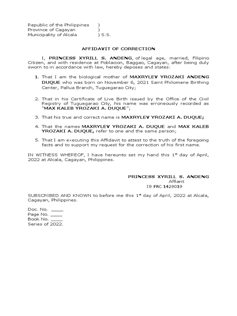 Affidavit of Correction | PDF
