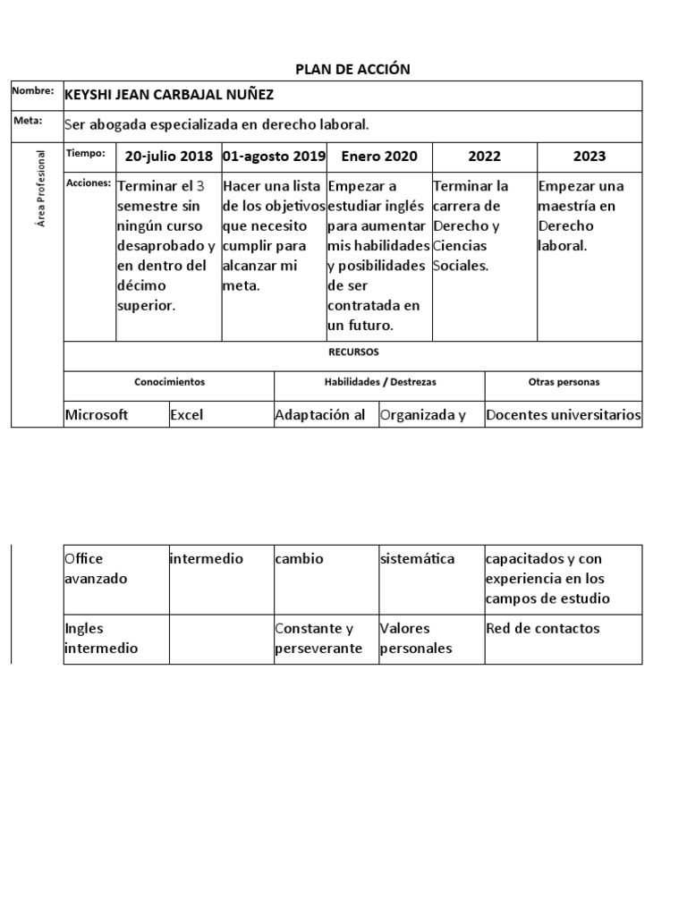 Plan de Accion | PDF | Crecimiento personal y profesional
