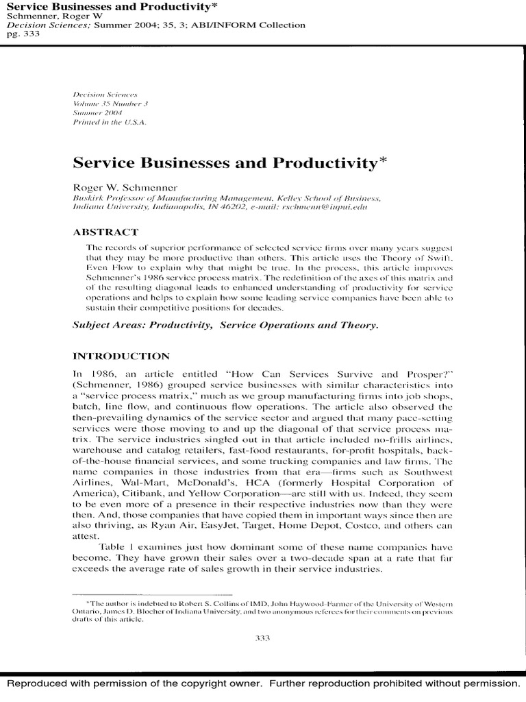 Service - Businesses - and - Productivity - Service Process Matrix | PDF