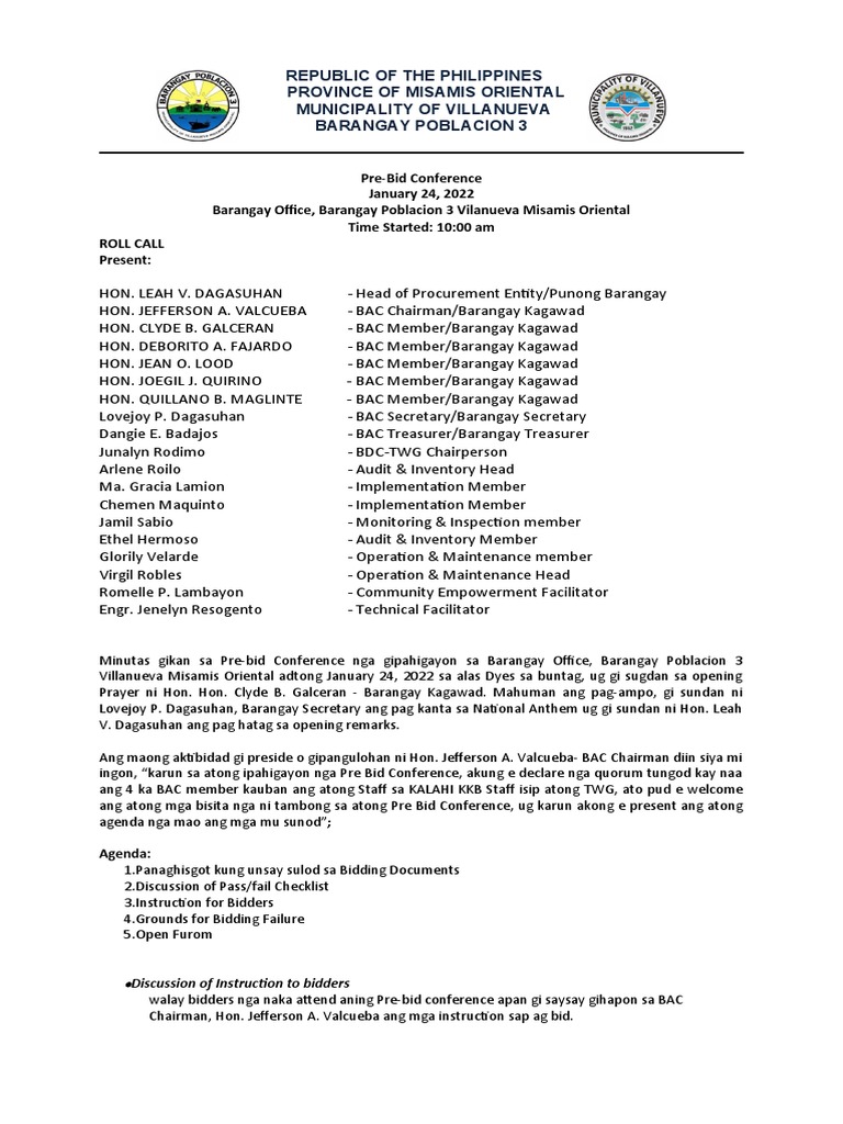 Kalahi Minutes Of Pre Bid Conference Pdf