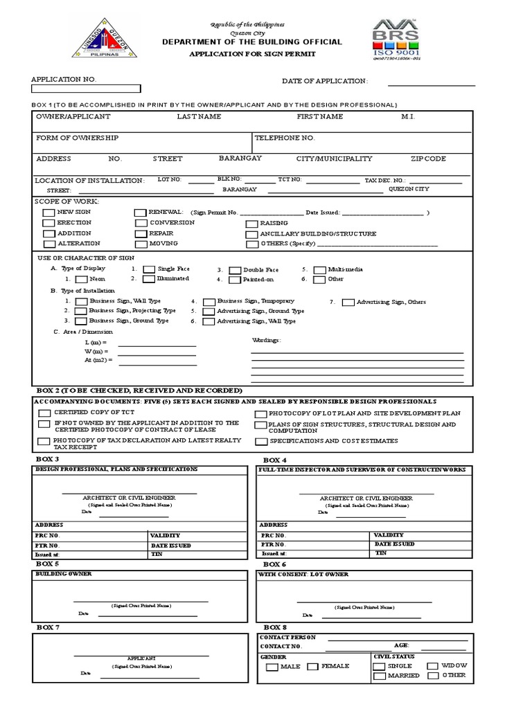 Signage Permit Application Form PDF
