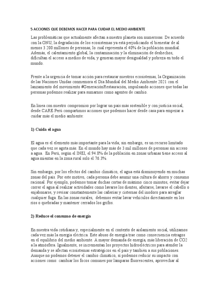 5 Acciones para Cuidar el Medio Ambiente | PDF | Contaminación | Residuos