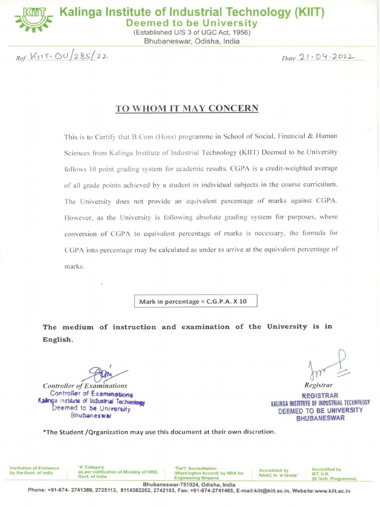 BCom Hon Conversion Certificate | PDF
