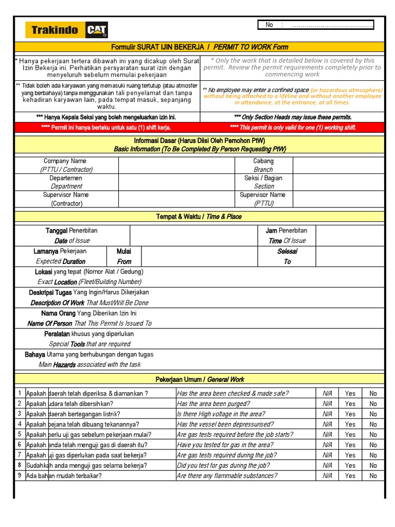 M.030.R00 - Permit To Work Form | PDF